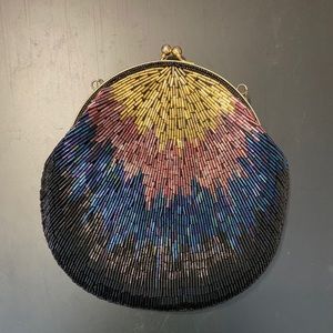 Black, Gold & Burgundy Beaded Evening Handbag